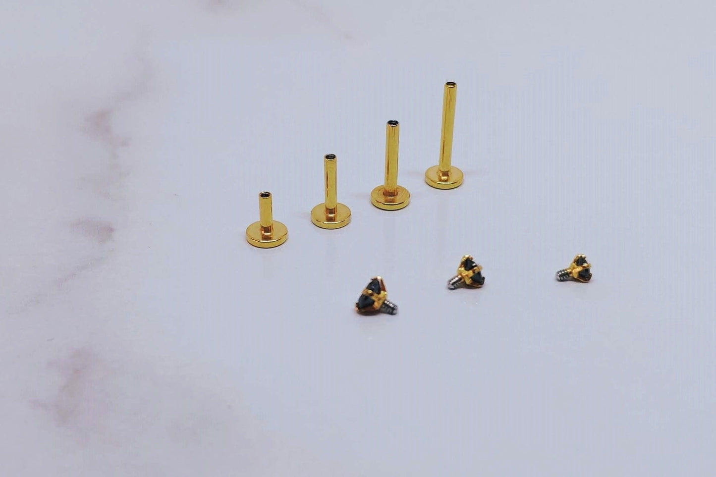 16G Gold Black CZ Piercing Stud Tiny Stud Black CZ Tragus Helix Cartilage Piercing Flat back labret Internally Threaded Monroe Stud