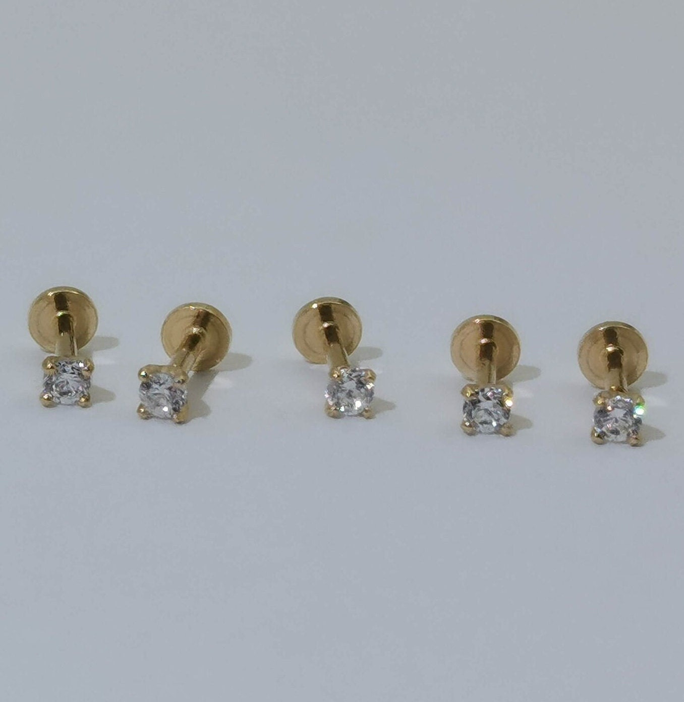 14k Gold Tiny Diamond Stud Piercing,4mm bar 5mm bar