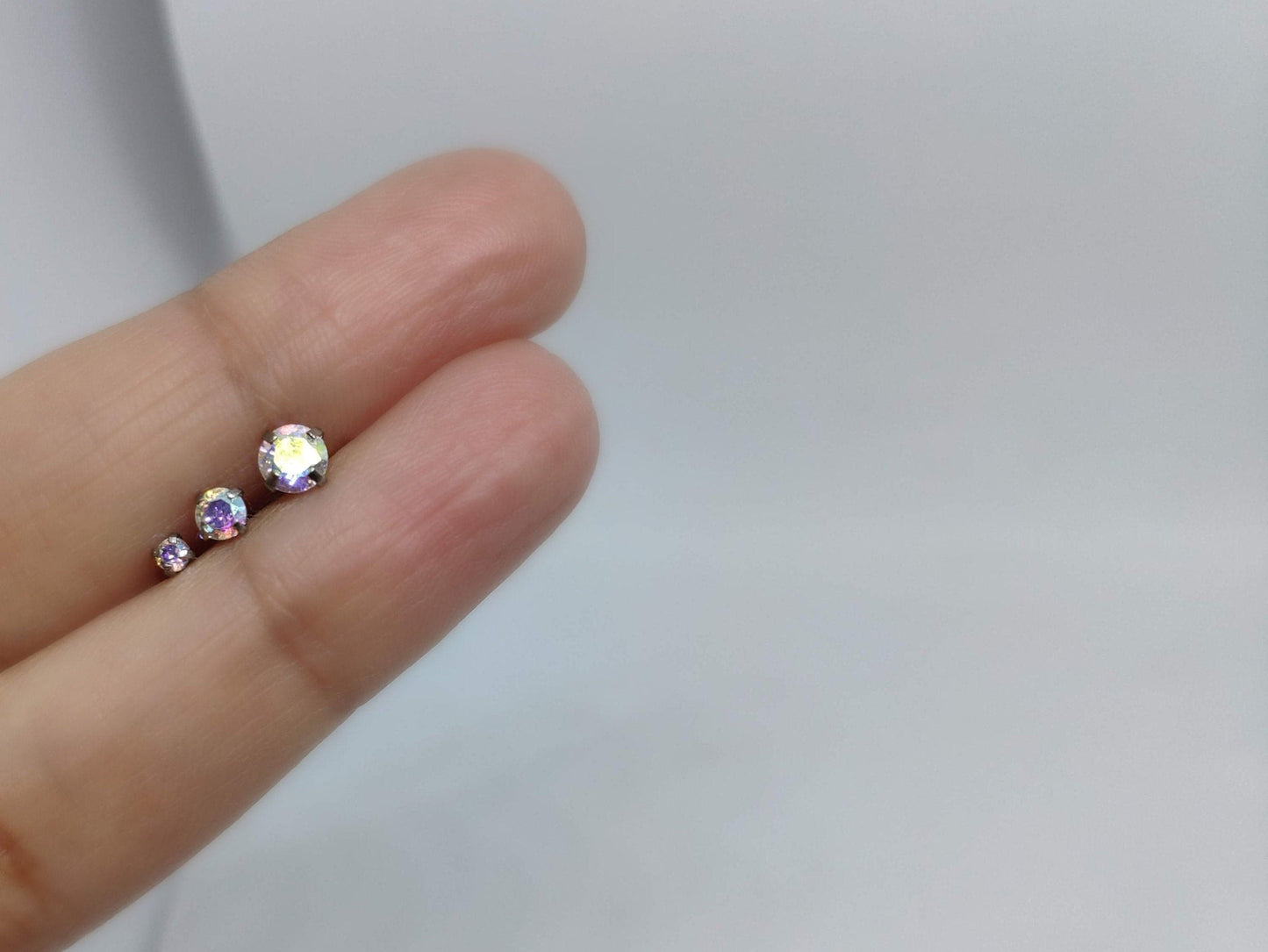 16G AB Tiny Silver Single Stone CZ Piercing  Prong Earring  Tragus Helix Cartilage Piercing  Internal Thread  Flat Back  Monroe Stud