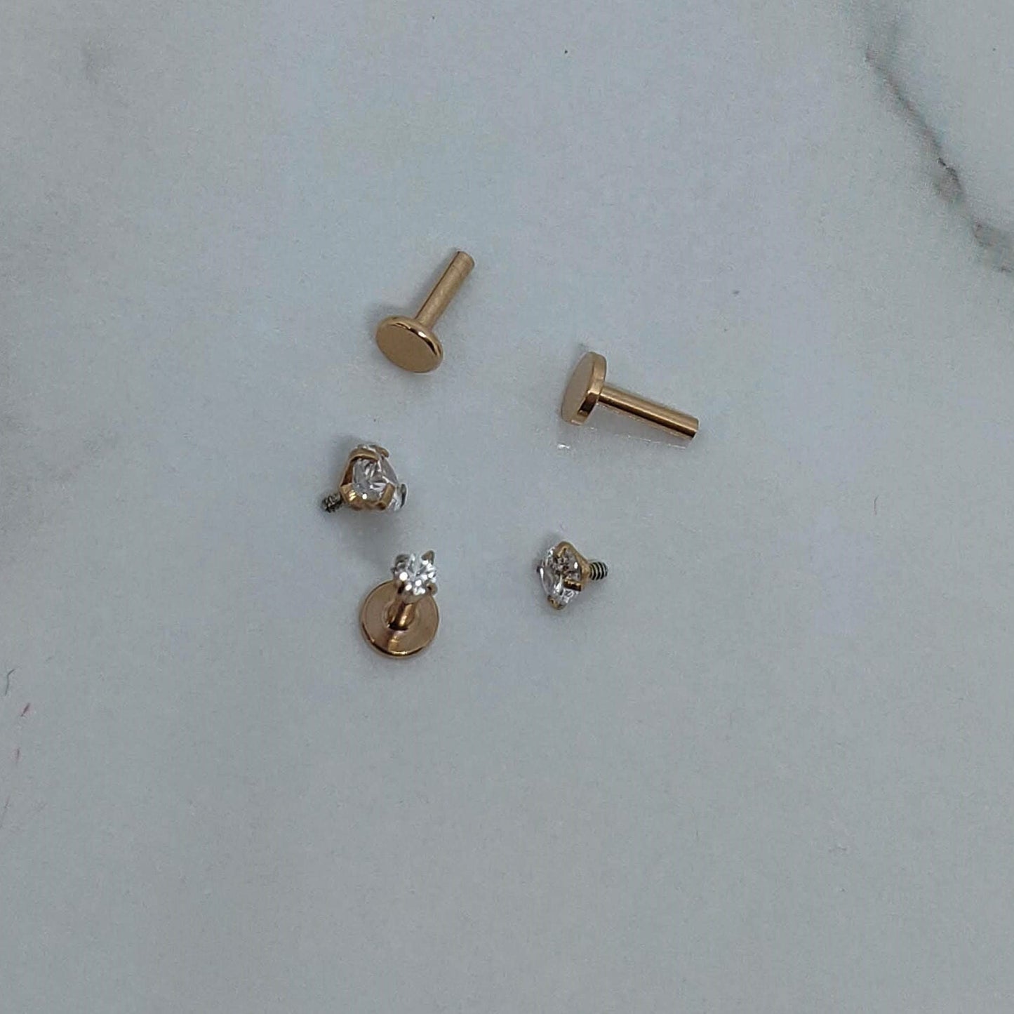 16G Tiny Rose Gold Single Stone CZ Piercing  1.5mm-4mm Stone  Tragus Helix Cartilage Piercing  Internal Thread  Monroe Flat Back Labret