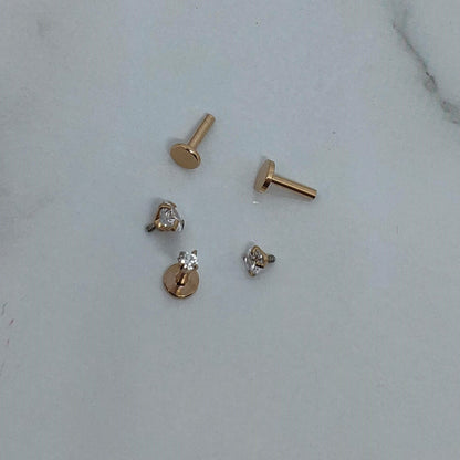 16G Tiny Rose Gold Single Stone CZ Piercing  1.5mm-4mm Stone  Tragus Helix Cartilage Piercing  Internal Thread  Monroe Flat Back Labret