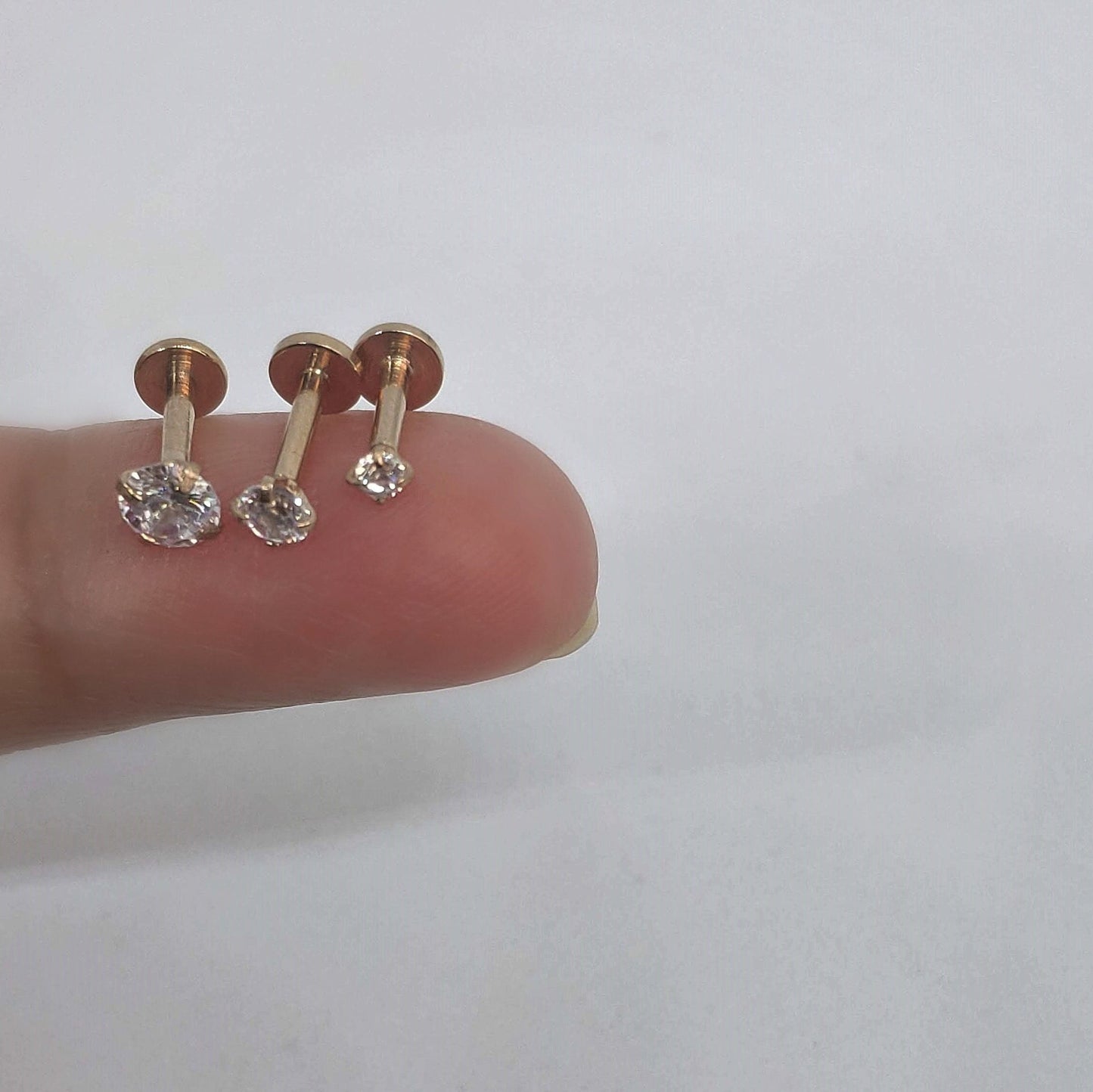 16G Tiny Rose Gold Single Stone CZ Piercing  1.5mm-4mm Stone  Tragus Helix Cartilage Piercing  Internal Thread  Monroe Flat Back Labret
