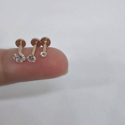 16G Tiny Rose Gold Single Stone CZ Piercing  1.5mm-4mm Stone  Tragus Helix Cartilage Piercing  Internal Thread  Monroe Flat Back Labret