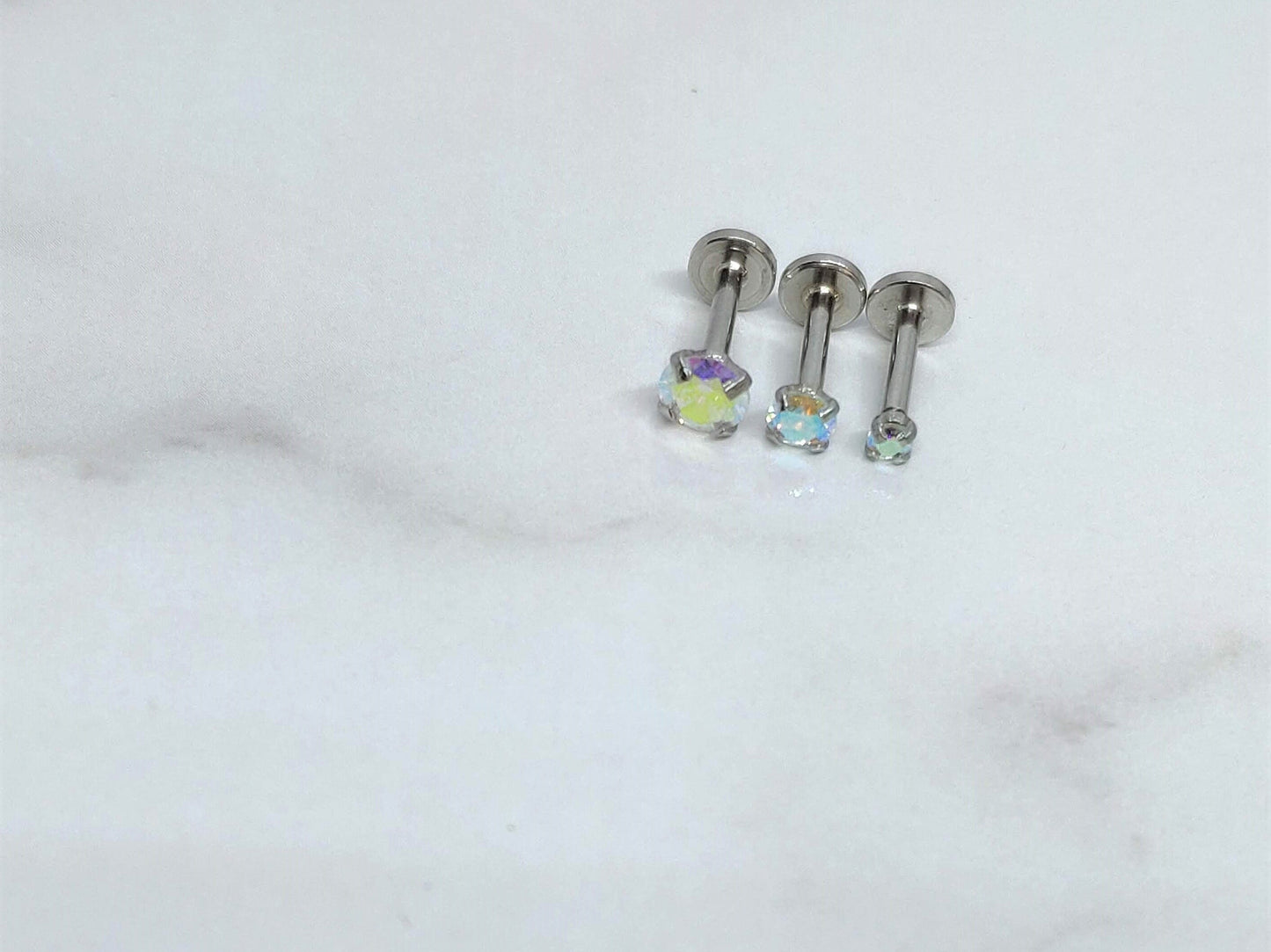16G AB Tiny Silver Single Stone CZ Piercing  Prong Earring  Tragus Helix Cartilage Piercing  Internal Thread  Flat Back  Monroe Stud
