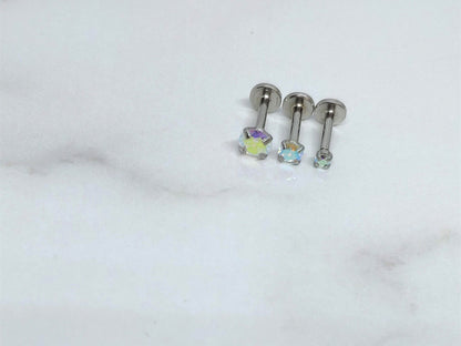 16G AB Tiny Silver Single Stone CZ Piercing  Prong Earring  Tragus Helix Cartilage Piercing  Internal Thread  Flat Back  Monroe Stud
