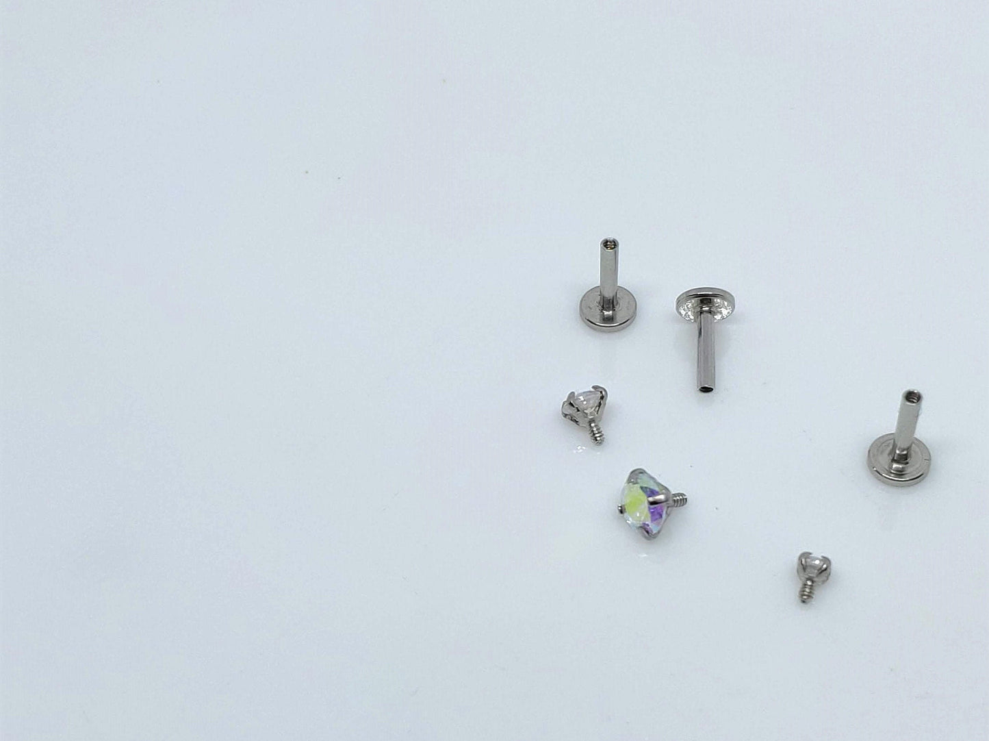 16G AB Tiny Silver Single Stone CZ Piercing  Prong Earring  Tragus Helix Cartilage Piercing  Internal Thread  Flat Back  Monroe Stud
