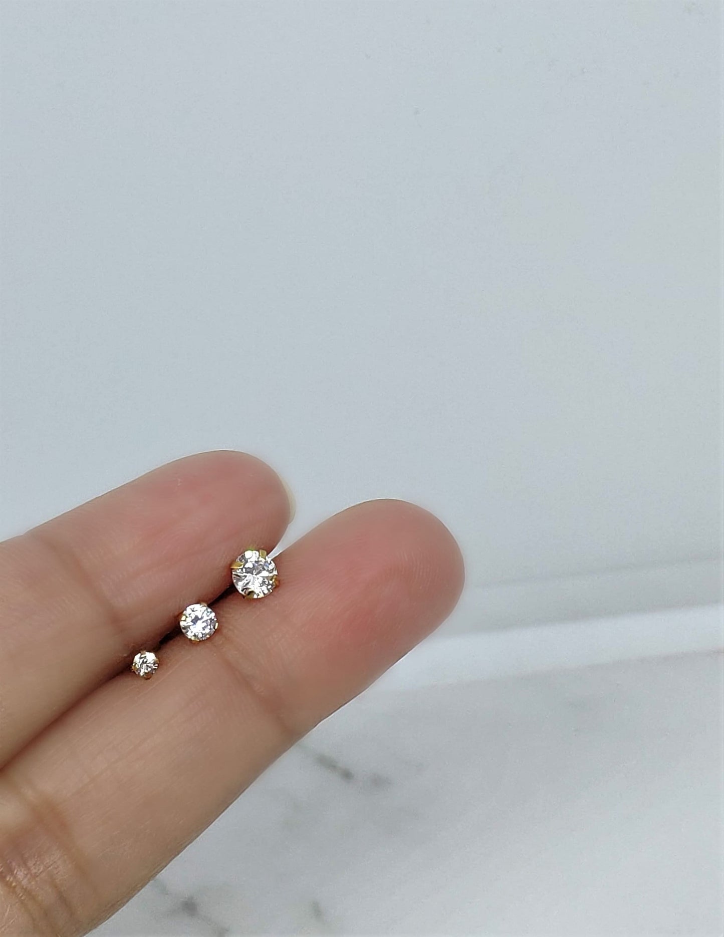 16G Very Tiny Gold CZ Stud Prong Monroe Stud 1.5mm-3mm CZ Stone  Tragus Helix Cartilage Piercing  Flat back labret  Internally Threaded