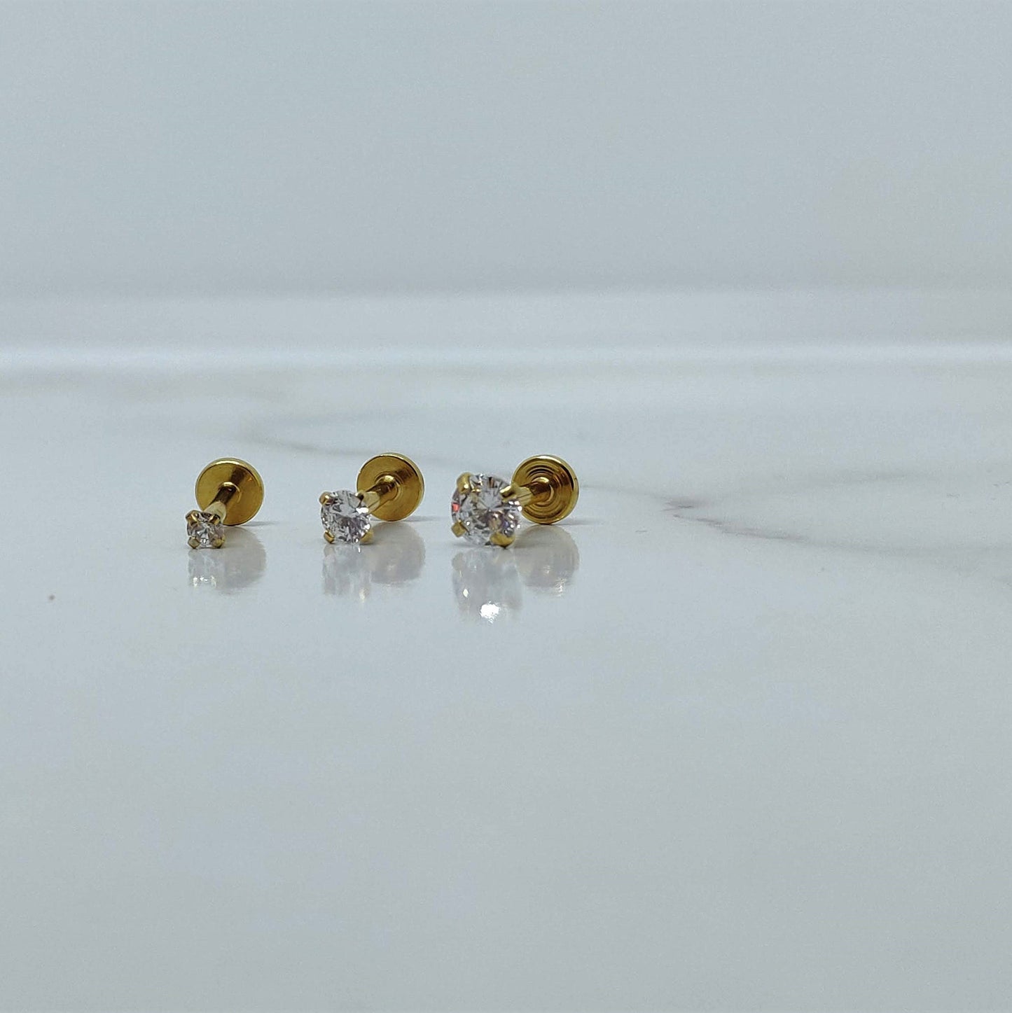 16G Very Tiny Gold CZ Stud Prong Monroe Stud 1.5mm-3mm CZ Stone  Tragus Helix Cartilage Piercing  Flat back labret  Internally Threaded