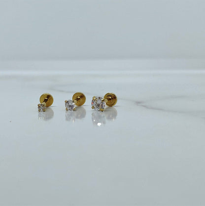 16G Very Tiny Gold CZ Stud Prong Monroe Stud 1.5mm-3mm CZ Stone  Tragus Helix Cartilage Piercing  Flat back labret  Internally Threaded