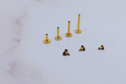 16G Gold Black CZ Piercing Stud Tiny Stud Black CZ Tragus Helix Cartilage Piercing  Flat back labret  Internally Threaded  Monroe Stud