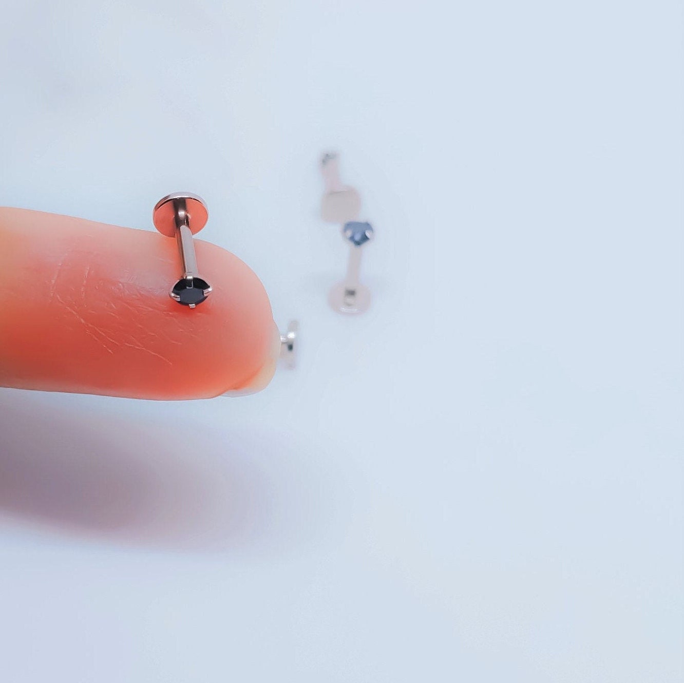 16G SilverTiny Piercing Stud  Tiny Stud  Black CZ Tragus Helix Cartilage Piercing  Flat back labret  Internally Threaded  Monroe Stud