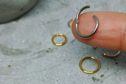 18G Tiny Huggie Hoop Clicker Ring, Nose Cartilage Daith Helix Tragus Septum ,Seamless Hinged Segment Ring,6mm 7mm 8mm 10mm 12mm 316L Steel