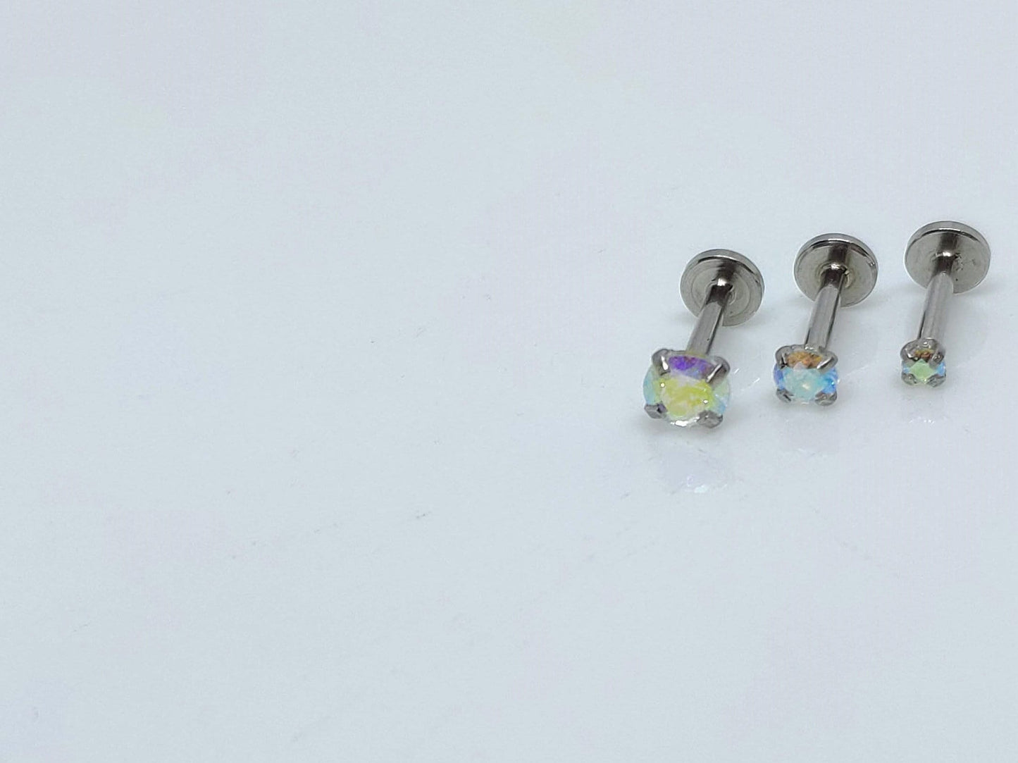 16G AB Tiny Silver Single Stone CZ Piercing  Prong Earring  Tragus Helix Cartilage Piercing  Internal Thread  Flat Back  Monroe Stud