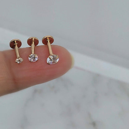 16G Tiny Rose Gold Single Stone CZ Piercing  1.5mm-4mm Stone  Tragus Helix Cartilage Piercing  Internal Thread  Monroe Flat Back Labret