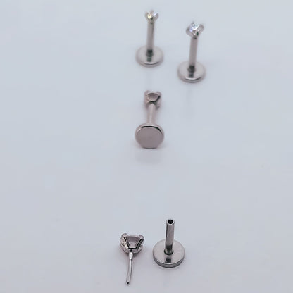 16G 18G 20G Silver Tiny Push Pin CZ Piercing ThreadlessMonroe Labret StudTragus Helix Faith Cartilage1.5mm 2mm 2.5mm 3mmFlat back press
