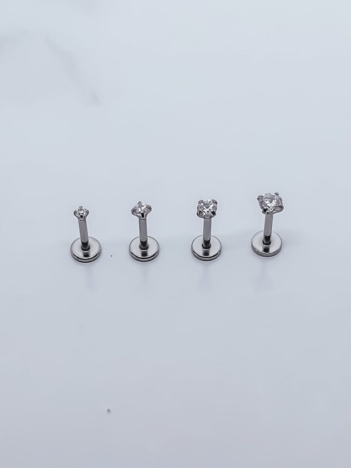 16G 18G 20G Silver Tiny Push Pin CZ Piercing ThreadlessMonroe Labret StudTragus Helix Faith Cartilage1.5mm 2mm 2.5mm 3mmFlat back press