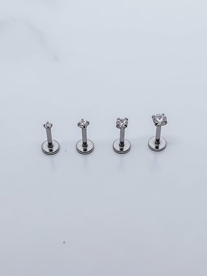 16G 18G 20G Silver Tiny Push Pin CZ Piercing ThreadlessMonroe Labret StudTragus Helix Faith Cartilage1.5mm 2mm 2.5mm 3mmFlat back press