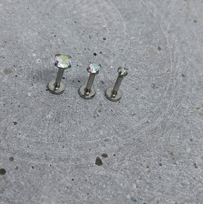 16G AB Tiny Silver Single Stone CZ Piercing  Prong Earring  Tragus Helix Cartilage Piercing  Internal Thread  Flat Back  Monroe Stud