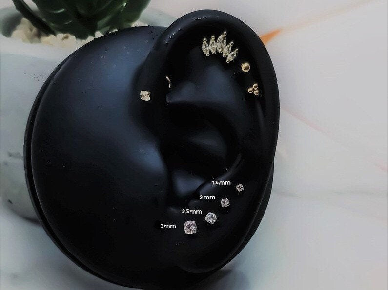 16G 18G 20G Silver Tiny Push Pin CZ Piercing ThreadlessMonroe Labret StudTragus Helix Faith Cartilage1.5mm 2mm 2.5mm 3mmFlat back press