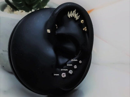 16G Tiny Rose Gold Single Stone CZ Piercing  1.5mm-4mm Stone  Tragus Helix Cartilage Piercing  Internal Thread  Monroe Flat Back Labret