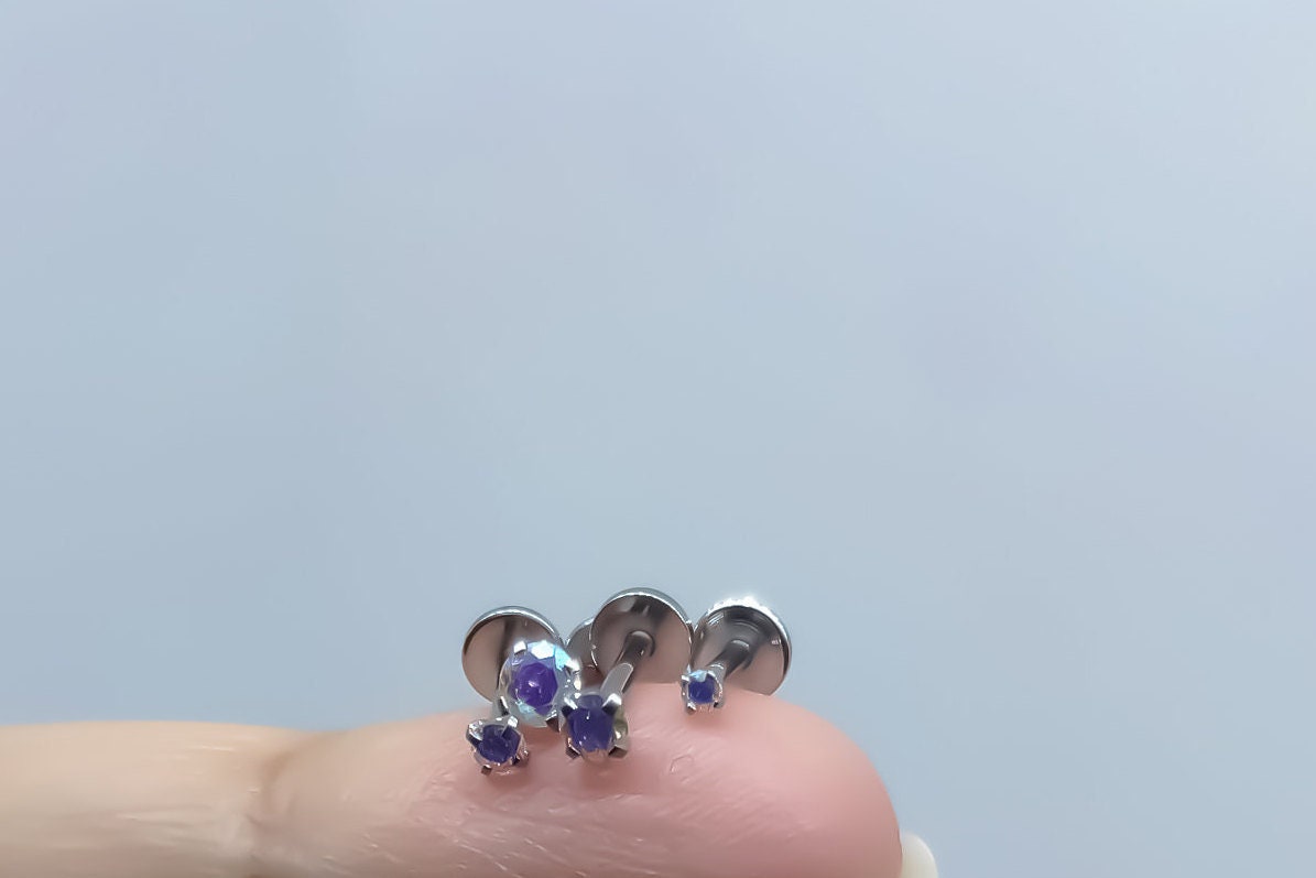 16G 18G 20G Tiny Silver Push Pin AB CZ Piercing, Earring Threadless  Monroe StudTragus Helix Cartilage Piercing1.5mm 2mm 2.5mm 3mm Stone