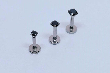 16G SilverTiny Piercing Stud  Tiny Stud  Black CZ Tragus Helix Cartilage Piercing  Flat back labret  Internally Threaded  Monroe Stud