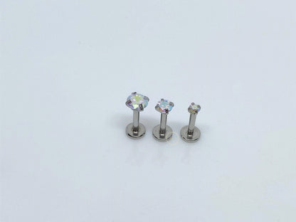 16G AB Tiny Silver Single Stone CZ Piercing  Prong Earring  Tragus Helix Cartilage Piercing  Internal Thread  Flat Back  Monroe Stud
