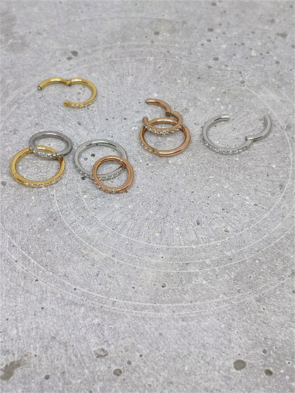 16G Tiny CZ Paved Hoop Ring, Conch Clicker CZ Huggie Nose hoop, Tragus Cartilage, Seamless Hinged Clicker,6mm, 7mm, 8mm, Eternity Ring