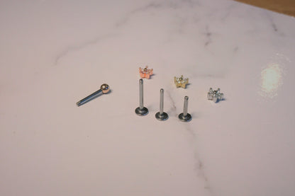 16G 18G Tiny Flower CZ Ear Piercing, Helix, Tragus, Cartilage Piercing, External Thread Ball End, Labret,  316LStainless Steel, 4mm-10mm Bar