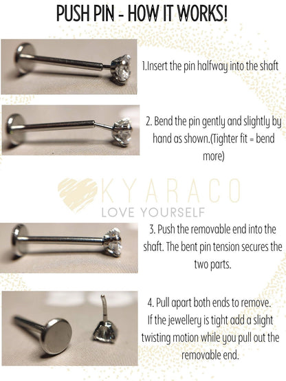 16G 18G 20G Tiny Silver Push Pin AB CZ Piercing, Earring Threadless  Monroe StudTragus Helix Cartilage Piercing1.5mm 2mm 2.5mm 3mm Stone