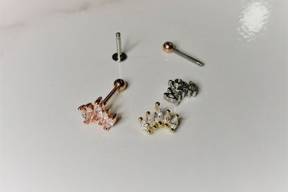 16G 18G Crown CZ Piercing, Helix, Conch, Tragus, Cartilage Earring, External Thread Ball End, 316 Surgical Steel, Tiara Stud