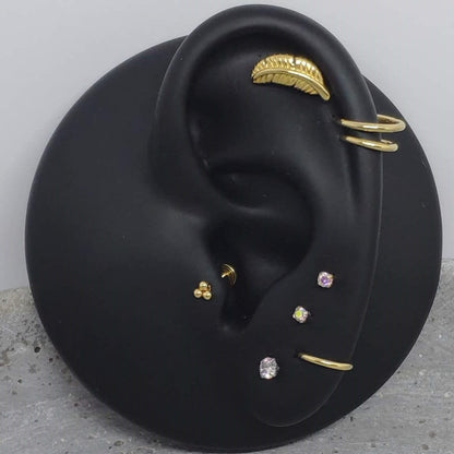 16G Tiny Piercing, Tragus Cartilage Helix Conch Piercing, Feather Ear Stud, Leaf earring, Externally threaded 316L Stainless Steel, Ball End