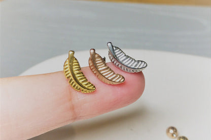 16G Tiny Piercing, Tragus Cartilage Helix Conch Piercing, Feather Ear Stud, Leaf earring, Externally threaded 316L Stainless Steel, Ball End