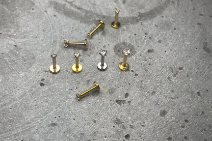 16G Very Tiny Gold CZ Stud Prong Monroe Stud 1.5mm-3mm CZ Stone  Tragus Helix Cartilage Piercing  Flat back labret  Internally Threaded