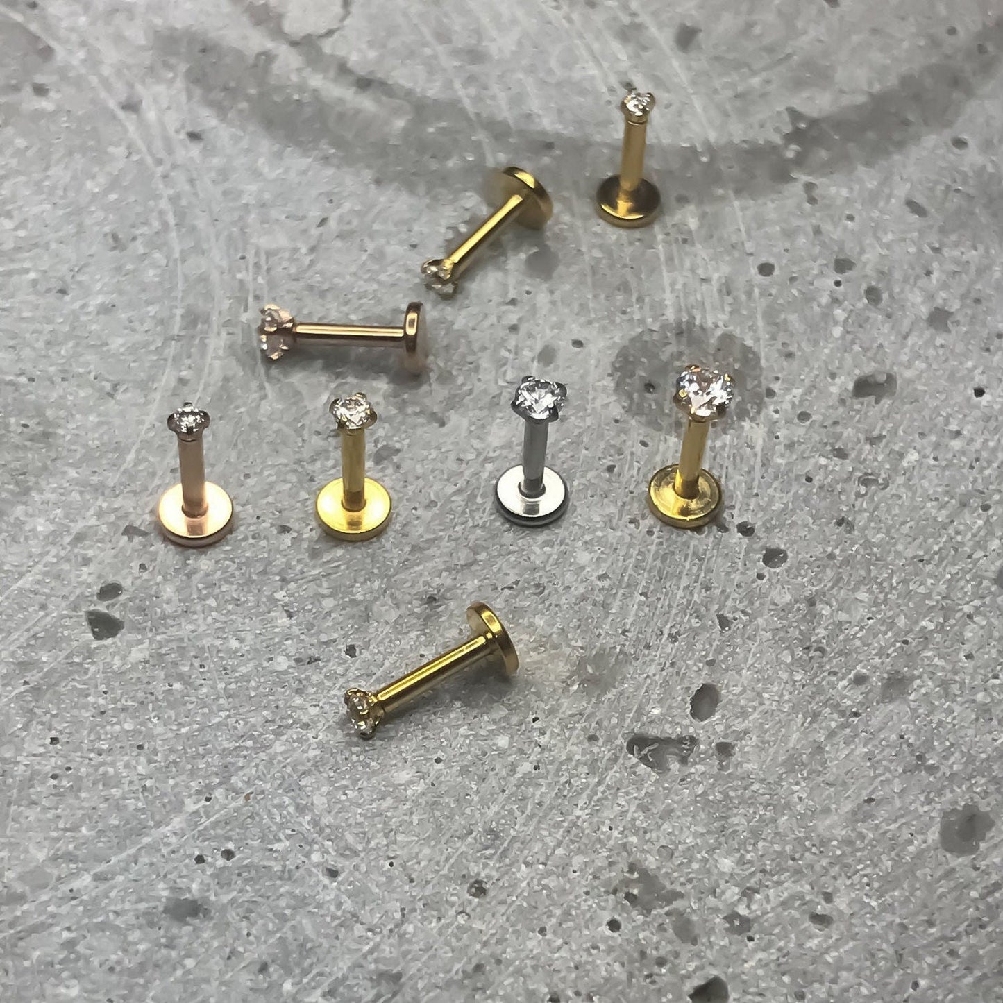 16G Tiny Silver Stone CZ Piercing Monroe Stud Piercing  1.5mm-4mm Stone Tragus Helix Cartilage Piercing Internal Thread Flat Back Labret