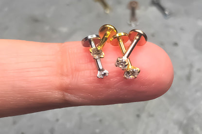 16G Tiny Silver Stone CZ Piercing Monroe Stud Piercing  1.5mm-4mm Stone Tragus Helix Cartilage Piercing Internal Thread Flat Back Labret