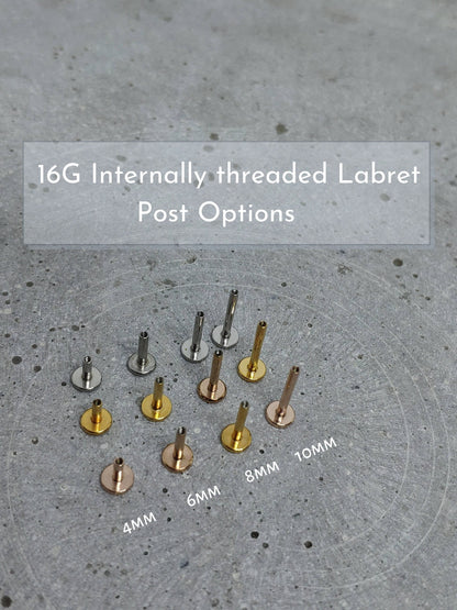 16G Piercing Earring Replacement Parts  Internally threaded flat back labrets  4mm 6mm 8mm 10mm  Tragus Helix Cartilage Piercing