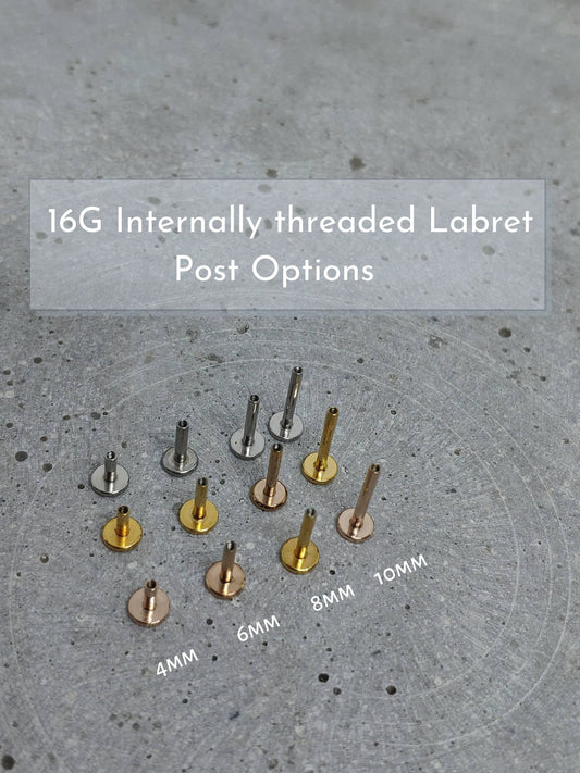 16G Piercing Earring Replacement Parts  Internally threaded flat back labrets  4mm 6mm 8mm 10mm  Tragus Helix Cartilage Piercing