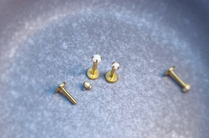 16G Rose Gold White Opal Stone Piercing 2mm 2.5mm Cultured Opal Labret StudTragus Helix Cartilage Nose PiercingInternal threadFlat Back