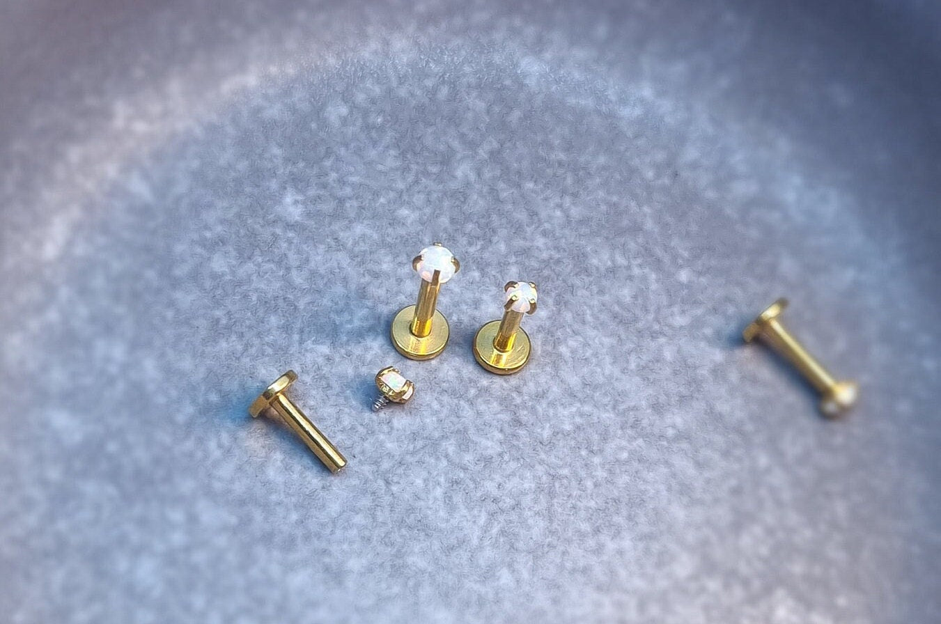 16G SilverWhite cultured Opal Stone Piercing2mm 2.5mm Labret StudTragus Helix Cartilage Daith Nose PiercingInternal thread Flat Back