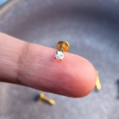 16G Rose Gold White Opal Stone Piercing 2mm 2.5mm Cultured Opal Labret StudTragus Helix Cartilage Nose PiercingInternal threadFlat Back