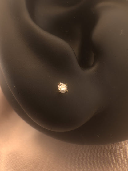 14k Gold Tiny CZ Internally Threaded Stud, 4mm, 5mm bar length,Monroe Piercing, Nose stud, Helix, Conch Tragus Cartilage Earring, Flat back