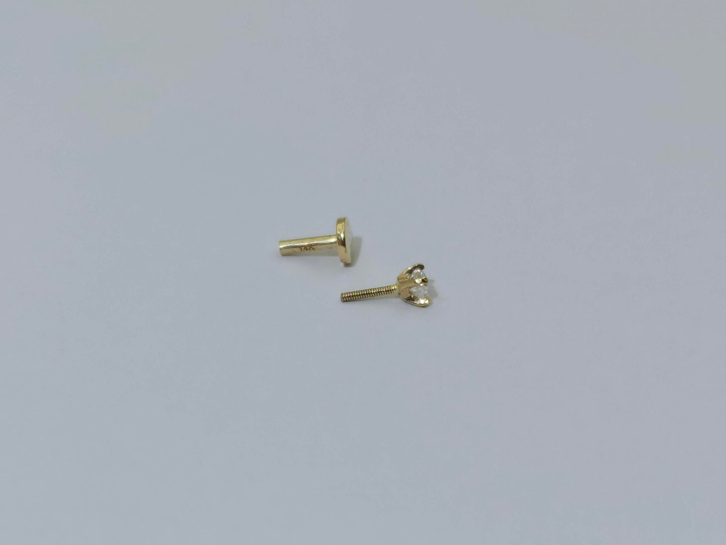 14k Gold Tiny CZ Internally Threaded Stud, 4mm, 5mm bar length,Monroe Piercing, Nose stud, Helix, Conch Tragus Cartilage Earring, Flat back
