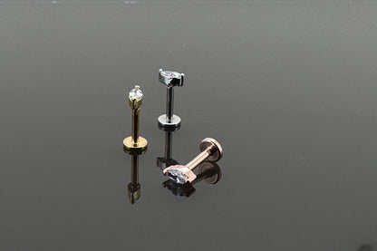 16G Marquise CZ Tiny Piercing Stud  Dainty earring  Tragus Helix Cartilage Daith Rook Cubic Zirconia Internally Threaded Flat back stud