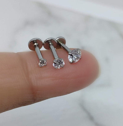 16G Tiny Silver Stone CZ Piercing Monroe Stud Piercing  1.5mm-4mm Stone Tragus Helix Cartilage Piercing Internal Thread Flat Back Labret