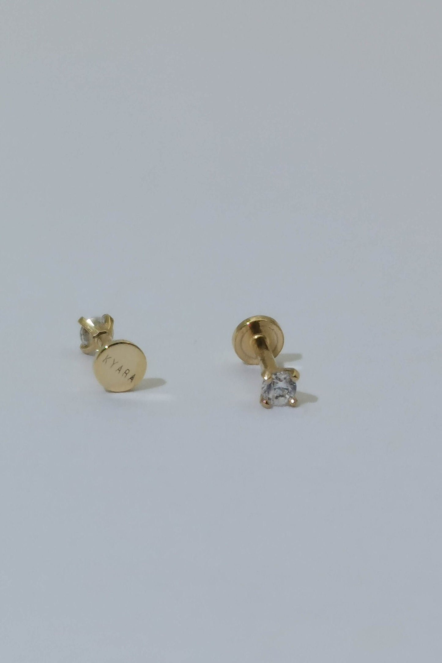 14k Gold Tiny CZ Internally Threaded Stud, 4mm, 5mm bar length,Monroe Piercing, Nose stud, Helix, Conch Tragus Cartilage Earring, Flat back