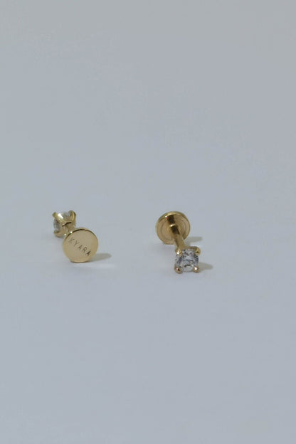 14k Gold Tiny CZ Internally Threaded Stud, 4mm, 5mm bar length,Monroe Piercing, Nose stud, Helix, Conch Tragus Cartilage Earring, Flat back