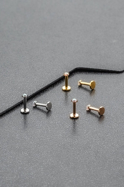 16G SilverWhite cultured Opal Stone Piercing2mm 2.5mm Labret StudTragus Helix Cartilage Daith Nose PiercingInternal thread Flat Back