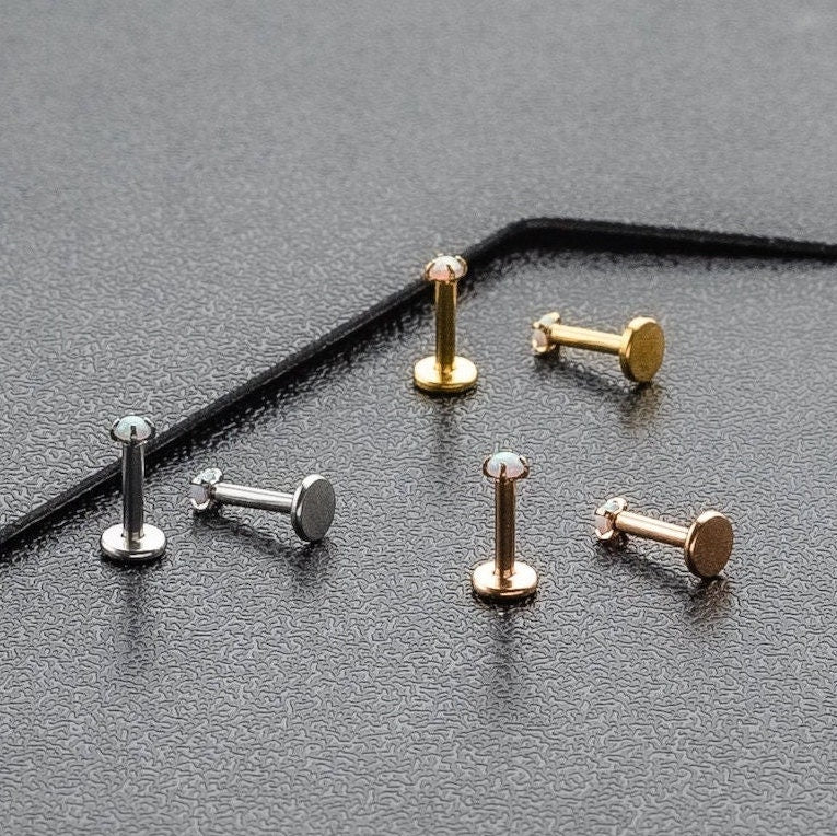 16G Rose Gold White Opal Stone Piercing 2mm 2.5mm Cultured Opal Labret StudTragus Helix Cartilage Nose PiercingInternal threadFlat Back