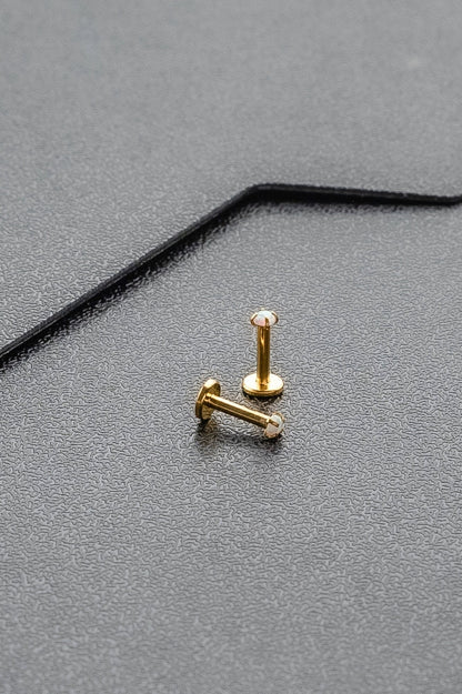 16G Gold White Opal Stone Piercing2mm 2.5mm Cultured Opal Labret Studtragus Helix conch Cartilage Nose Piercing Internal thread Flat Back